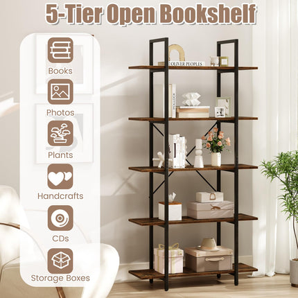 Dreamade 5 Tier Industrial Bookshelf for Living Room Bedroom Study