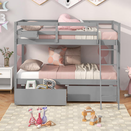 Dreamade Bunk Bed Twin Over Twin with 2 Storage Drawers