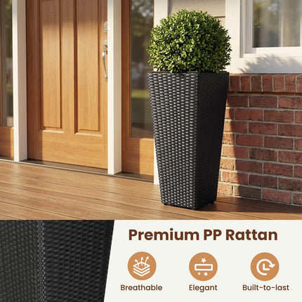Dreamade Set of 2 Rattan Tall Plant Pots with Detachable Plastic Liners