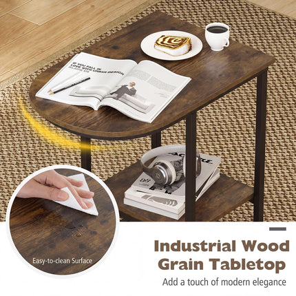 Dreamade C Shaped End Table with Industrial Wood Tabletop (1/2)