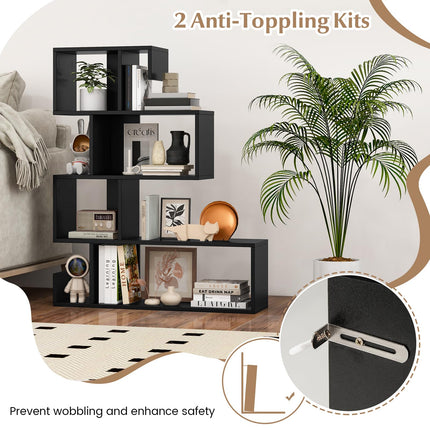 Dreamade 5-Tier S-Shaped Bookshelf, Geometric Bookcase w/Open Cubes