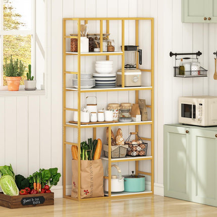 Dreamade 5-Tier Bookshelf 71" Freestanding Golden Bookcase with Open Storage Shelves