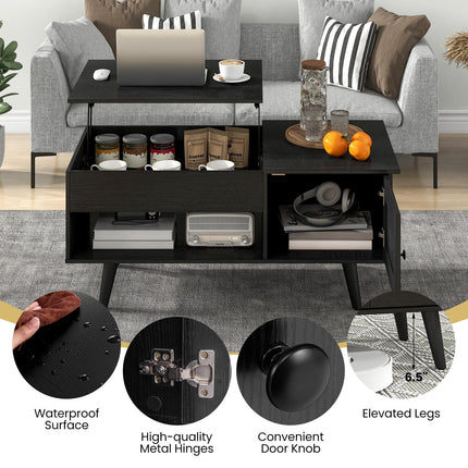 Dreamade Lift Top Coffee Table, Modern Cocktail Table with Hidden Compartment, Open Shelf & Cabinet