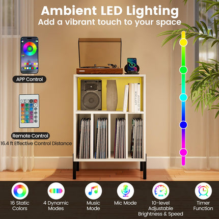 Dreamade Record Player Stand with LED Lights & Charging Station