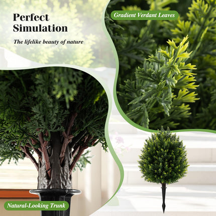 Dreamade 2 Pack Faux Cedar Bushes with Ground Spike Sun-Protective Fake Shrub Plants