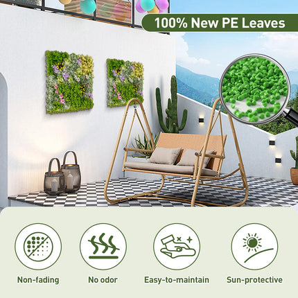 Dreamade 2 Pack Hanging Artificial Plants Panels, 20" x 20" Square Framed 3D Greenery Wall Art Decor