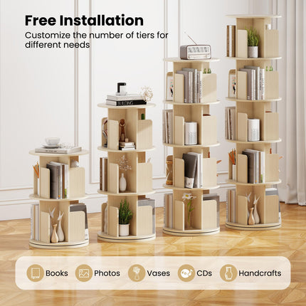 Dreamade 5-Tier Rotating Bookshelf 360° Display Rack w/Dividers & Anti-Falling Baffles
