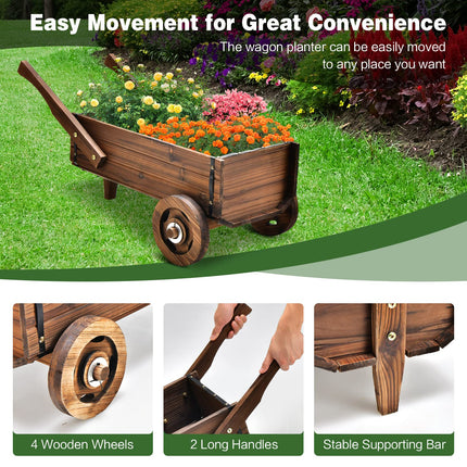 Dreamade Wooden Wagon Planter Box, Decorative Wagon Cart with Wheels, Handles