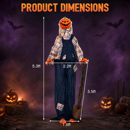 DREAMADE 5.3 FT Animated Halloween Pumpkin Man, Animatronic Prop