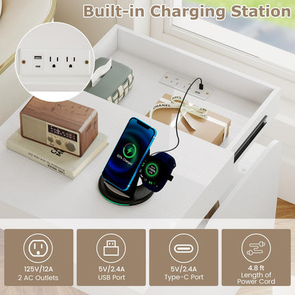 Dreamade Nightstand with Charging Station Modern Bedside Table for Living Room Bedroom Office