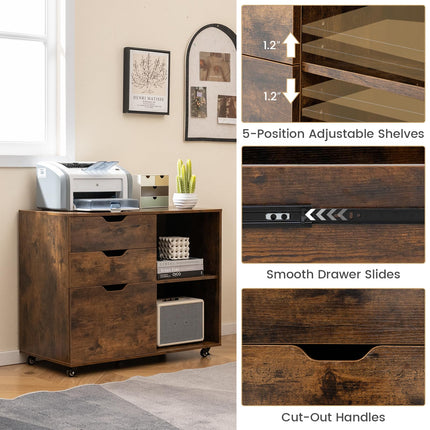 Dreamade 3 Drawer File Cabinet, Office Storage Cabinet Fits Files Letter, A4, Legal Size
