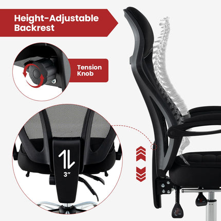 Dreamade Ergonomic Desk Chair with Footrest, Mesh Office Chair with Height-Adjustable & Tilting Backrest