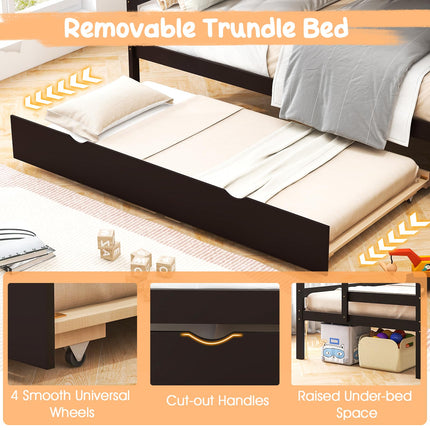 Dreamade Twin Over Twin Bunk Bed with Trundle and Storage Stairs, Solid Wood Bunk Bed Convertible 3 Bed Frames for Bedroom