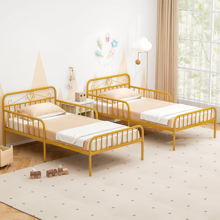 Dreamade Metal Twin Bed Frames for Kids, Heavy Duty Metal Platform Bed Frame with Headboard & Safety Guardrails