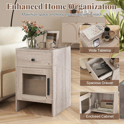 Dreamade Farmhouse Nightstand with Drawer and Cabinet