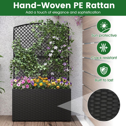 Dreamade 49 inch Tall PE Rattan Raised Garden Bed with Trellis