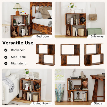 Dreamade 3-Tier S-Shaped Bookshelf, Modern Geometric Bookcase, Freestanding Display Shelf for Small Space