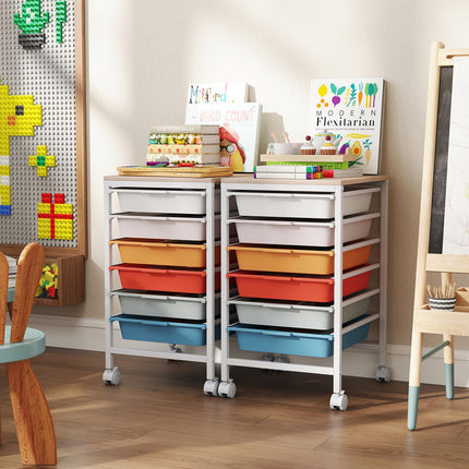 Dreamade 6-Drawer Rolling Storage Cart with Wooden Tabletop