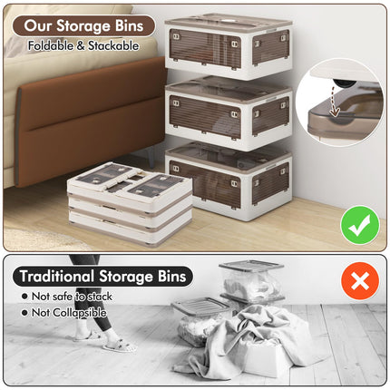 Dreamade Storage Bins with Lids and Hidden Wheels, 3/6 Pack Stackable Collapsible Storage Boxes with 5 Opening Doors