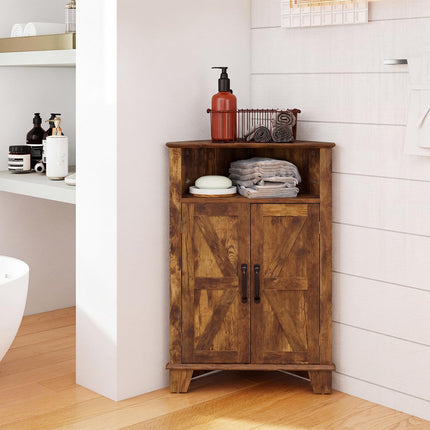 Dreamade Bathroom Corner Storage Cabinet with Open Storage & Adjustable Shelf
