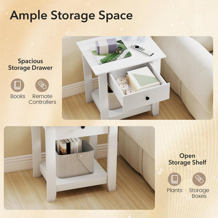 Dreamade Nightstand with Drawer 2-Tier Modern Bedside Table with Open Shelf and Storage