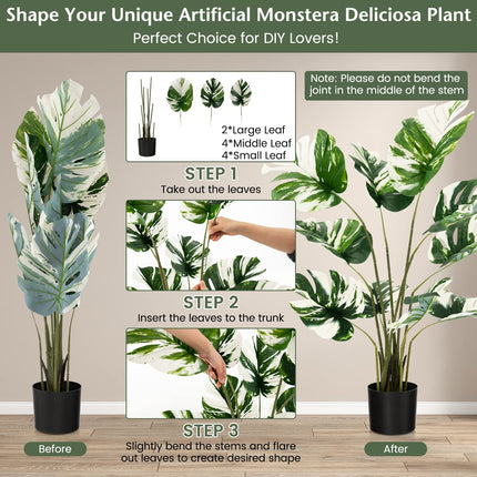 Dreamade 4ft Artificial Monstera Deliciosa Plant, 2 Pack Tall Fake Tropical Palm Tree in Pot with 10 Decorative Split Leaves