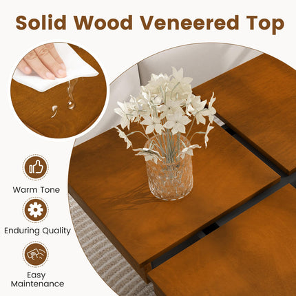 Dreamade Square Coffee Table | 31.5 Inch Mid Century Modern Center Table with Solid Wood Veneered Split Top