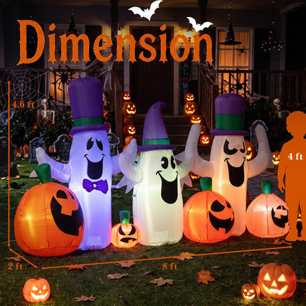 DREAMADE 8 FT Halloween Inflatable, 3 Ghosts & 4 Pumpkins Yard Decoration