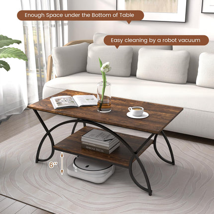 Dreamade 2-Tier Rectangular Coffee Table, Modern Chic Cocktail Table with Open Storage Shelf, White/Gold