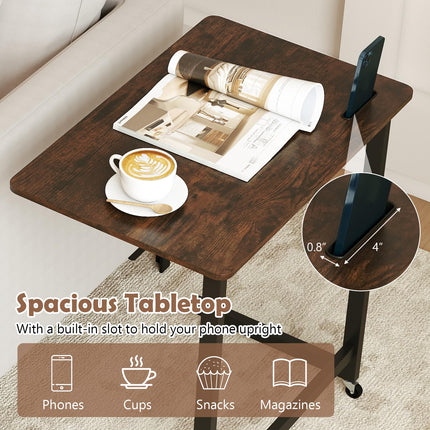Dreamade C-Shaped End Table with Wheels for Living Room Bedroom