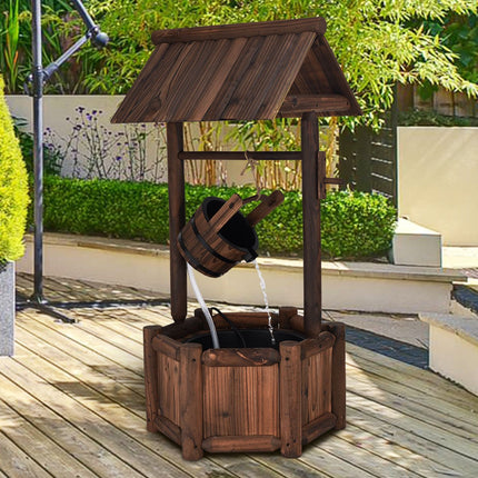Dreamade Wishing Well Water Fountain Rustic Wooden Outdoor Garden Decorative Fountain Backyard w/ Electric Pump
