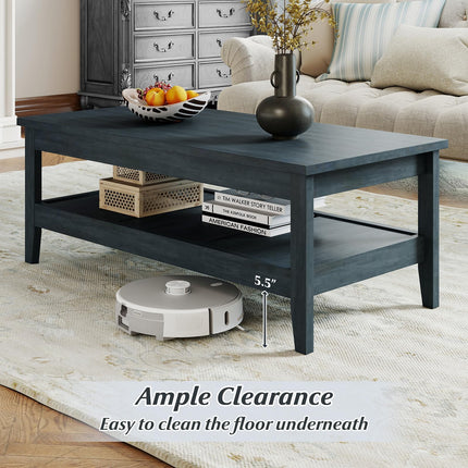 Dreamade Farmhouse Coffee Table Rustic Cocktail Center Table with Thickened Tabletop