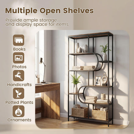 Dreamade 69" Tall Etagere Bookcase w/Open Storage Shelves for Living Room