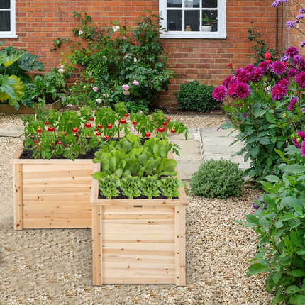 Dreamade Raised Garden Bed, 47.5" x 47.5" x 24.5" Wooden Planter Box, Outdoor L-Shaped Deep Garden Bed for Sapling Flower Herb Vegetable Fruit