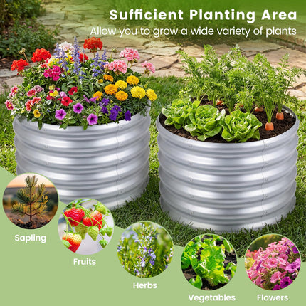 Dreamade Galvanized 2 x 2 x 1.5 FT Round Outdoor Planter Box with Open-Ended Base (1/2)