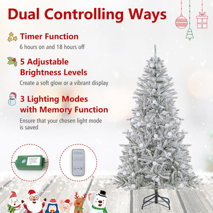 Dreamade Pre-Lit Snow Flocked Christmas Tree with Warm White LED Lights & Globe Lights