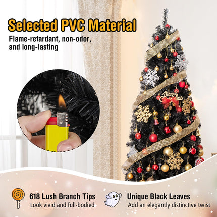 Dreamade Black Pencil Christmas Tree, Pre-lit Artificial Halloween Tree