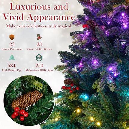 Dreamade Smart Pre-Lit Artificial Christmas Tree with Remote Control APP-Controlled Multicolored RGB Lights