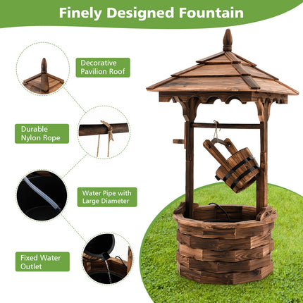 Dreamade Rustic Wishing Well Fountain, Outdoor Wooden Water Fountain with Electric Pump