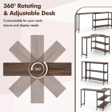 Dreamade 360° Free Rotating Sofa Side Table with 2-Tier Storage Shelves