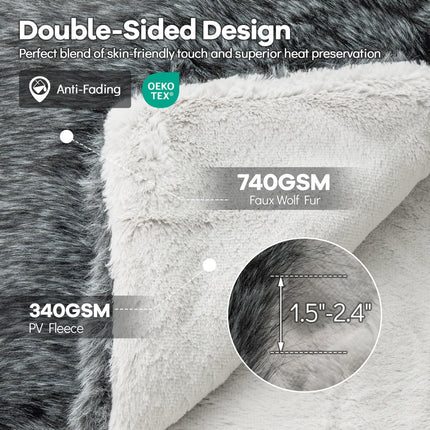 Dreamade 740GSM Soft Plush Fuzzy Luxury Faux Wolf Fur Blanket for Sofa