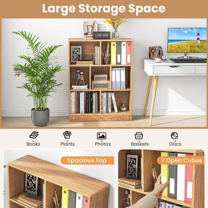 Dreamade 7 Cube Bookcase 4-Tier Freestanding Bookshelf w/ 7 Open Compartments