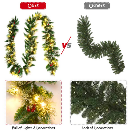 Dreamade 9FT Pre-lit Christmas Garland, Artificial Christmas Pine Rattan w/Timer - DreamadeUS
