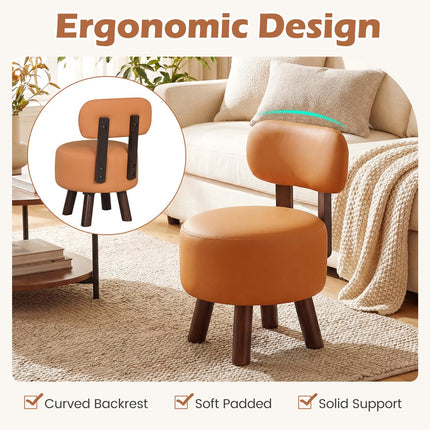 Dreamade Round Small Footrest Stools Set of 2 with Backrest & Rubber Wood Legs