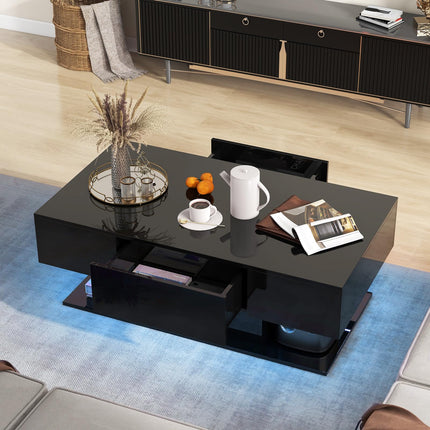 Dreamade Modern LED Coffee Table - 2-Tier Center Table
