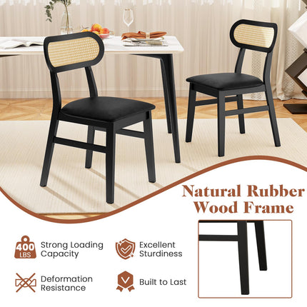 Dreamade Wooden Dining Chairs Set of 2/4, PU Leather Upholstered Kitchen Chairs w/Breathable Mesh Cane Backrest