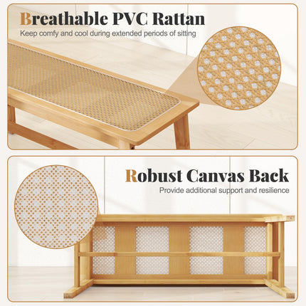 Dreamade 39.5" Bamboo Dining Bench with Handwoven Rattan Seat
