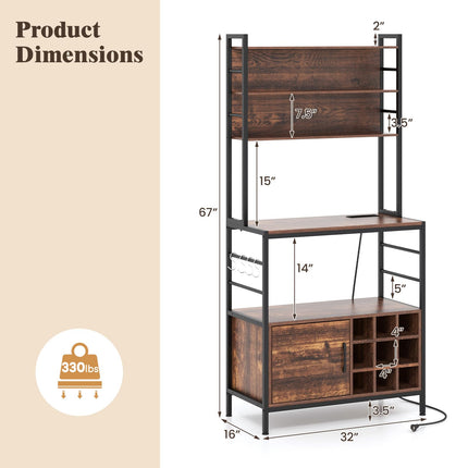 Dreamade Bakers Rack with Power Outlet, 67” Microwave Stand with Storage Cabinet, Spice Rack