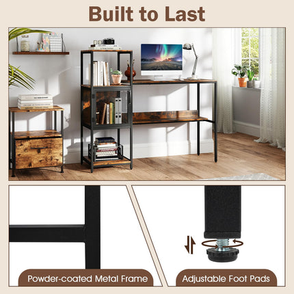 Dreamade Modern Computer Workstation Home Office Desk with Storage Cabinet and Shelves
