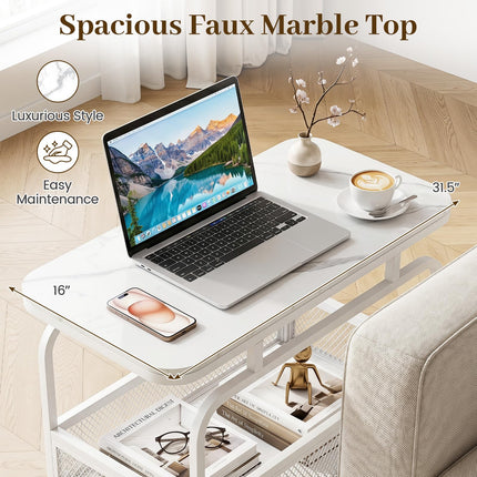 Dreamade Rolling Side Table | 2-Tier End Table with Mesh Storage Basket (1/2)